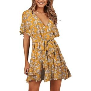 Belongs XL Chic Mustard YellowFloral Midi Dress
